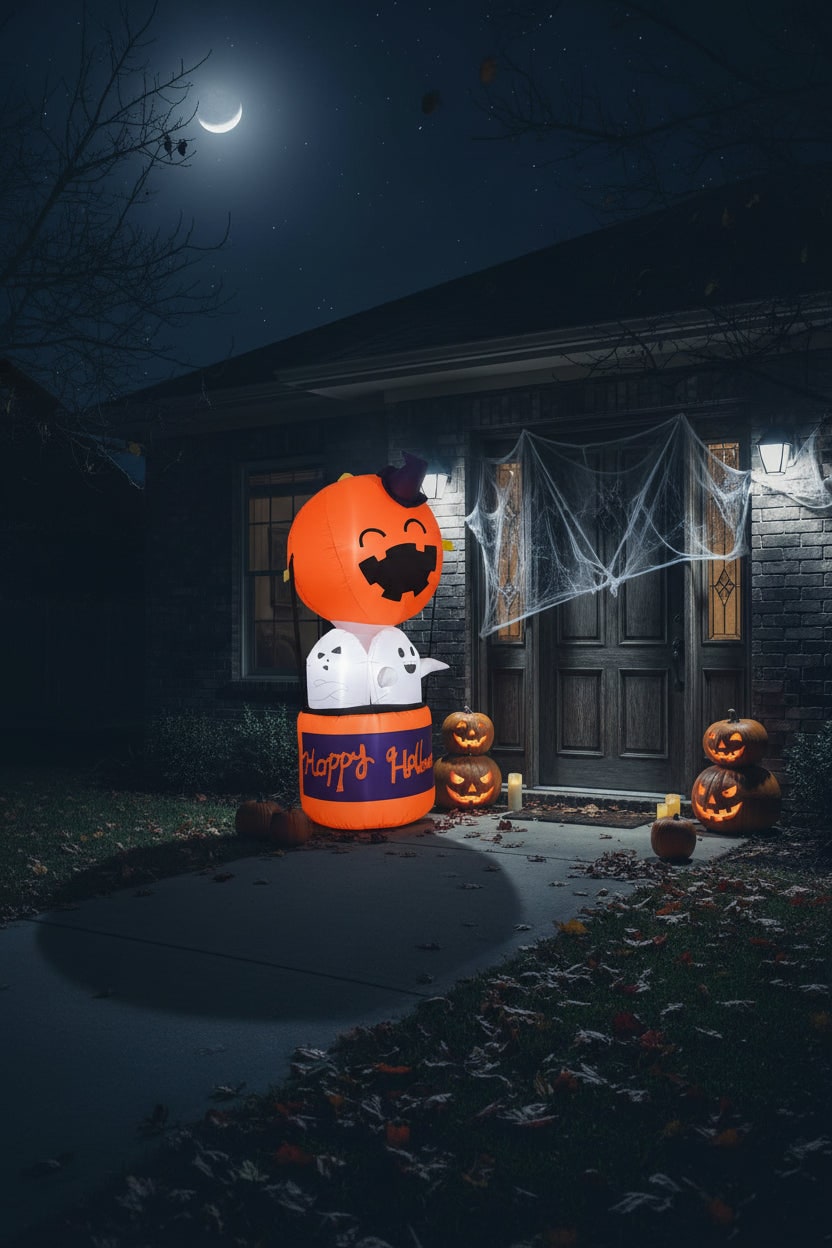 Kids' Halloween Inflatable Pumpkin Hot Air Balloon Decoration with LED Lights for Giant Outdoor Yard - Image 2