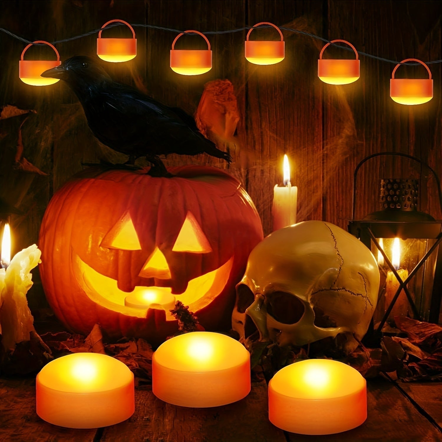 Kids' Halloween Jack O Lantern Pumpkin Lights with Remote Control and LED Candles for Decoration - Image 3