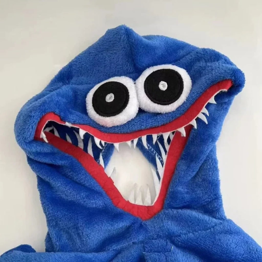 Kids' Halloween Plush Monster Jumpsuit Costume with Hood and Felt Teeth - Image 4
