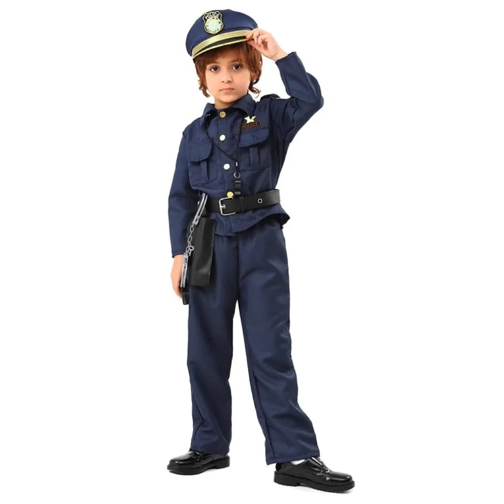 Kids' Halloween Police Officer Costume with Uniform Shirt Trousers Cap Badge - Image 2