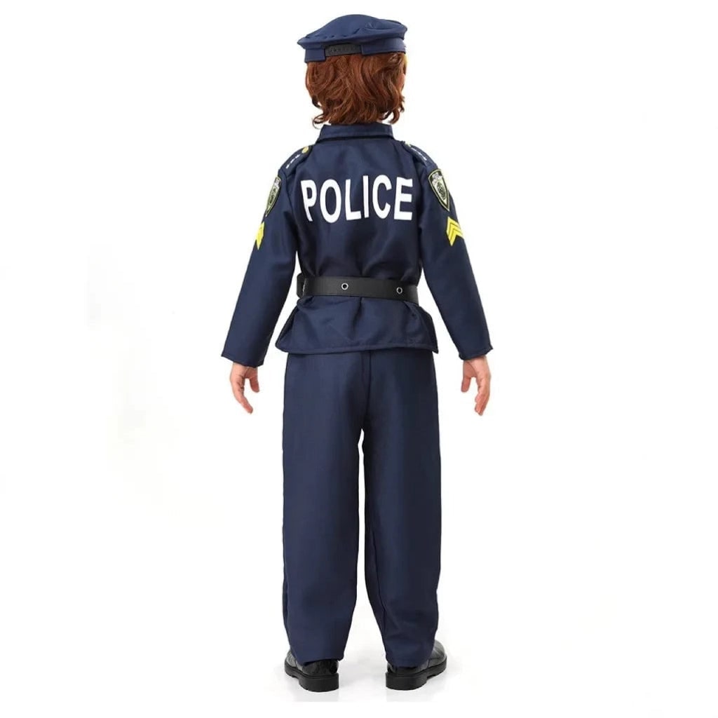 Kids' Halloween Police Officer Costume with Uniform Shirt Trousers Cap Badge - Image 3