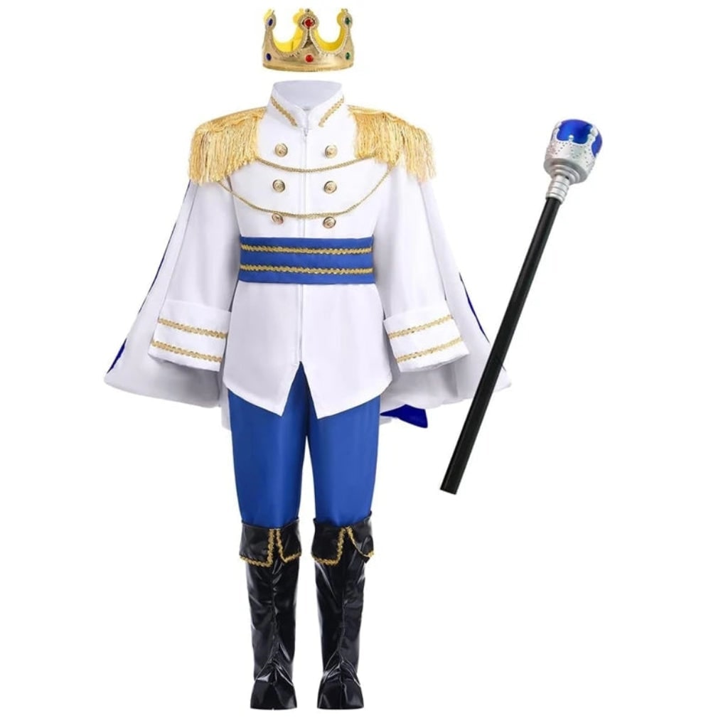 Kids' Halloween Prince Costume Set with Crown and Scepter for Royal Dress Up Party - Image 3