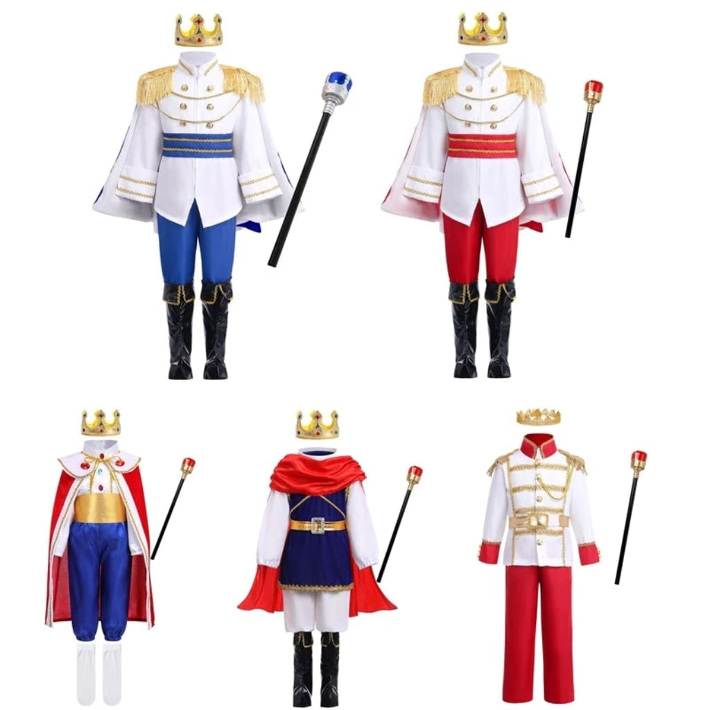 Kids' Halloween Prince Costume Set with Crown and Scepter for Royal Dress Up Party - Image 6