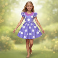 Kids' Halloween Princess Costume Dress with Purple Polka Dots Flutter Sleeves - Image 1