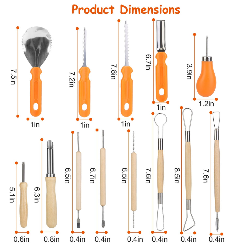 Kids' Halloween Pumpkin Carving Kit and Tools 13-Piece Stainless Steel Set with Saws and Scooper - Image 3