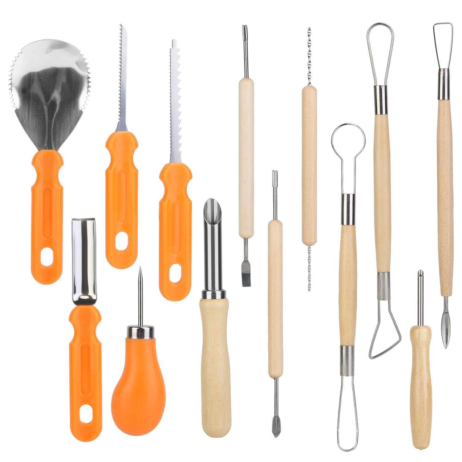 Kids' Halloween Pumpkin Carving Kit and Tools 13-Piece Stainless Steel Set with Saws and Scooper - Image 5
