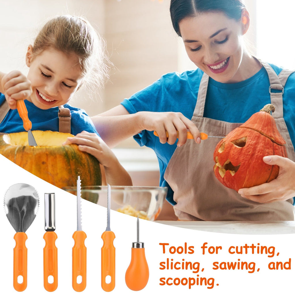 Kids' Halloween Pumpkin Carving Kit and Tools 13-Piece Stainless Steel Set with Saws and Scooper - Image 6