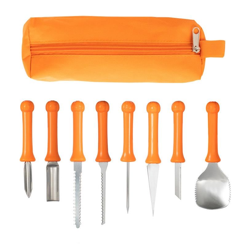 Kids' Halloween Pumpkin Carving Kit Tools and Supplies 8-Piece Stainless Steel Set with Storage Pouch - Image 2