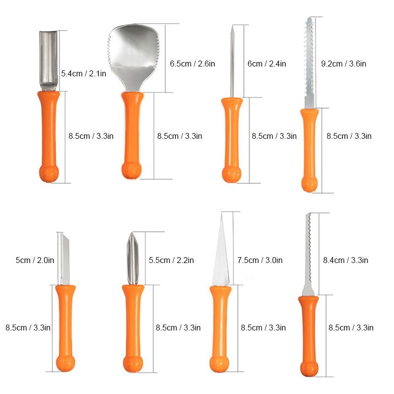 Kids' Halloween Pumpkin Carving Kit Tools and Supplies 8-Piece Stainless Steel Set with Storage Pouch - Image 3