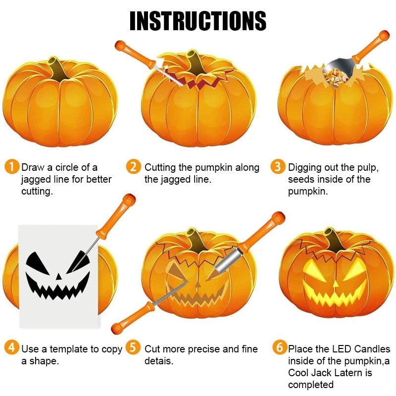 Kids' Halloween Pumpkin Carving Kit Tools and Supplies 8-Piece Stainless Steel Set with Storage Pouch - Image 4