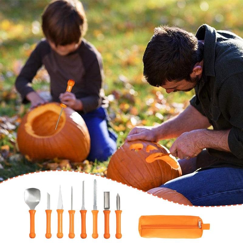 Kids' Halloween Pumpkin Carving Kit Tools and Supplies 8-Piece Stainless Steel Set with Storage Pouch - Image 7