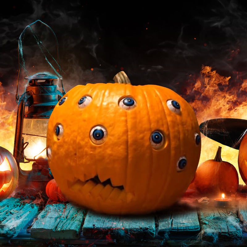Kids' Halloween Pumpkin Decorations Scary Animatronic Prop with Moving Eyeballs and Bloodshot Eyes - Image 1