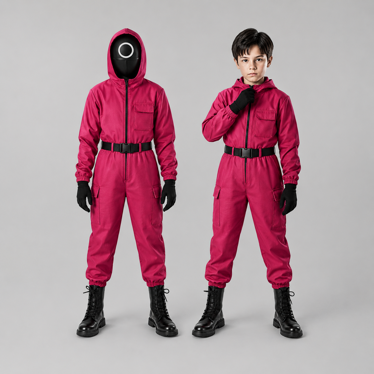 Kids' Halloween Red Hooded Jumpsuit Costume with Mask - Image 2