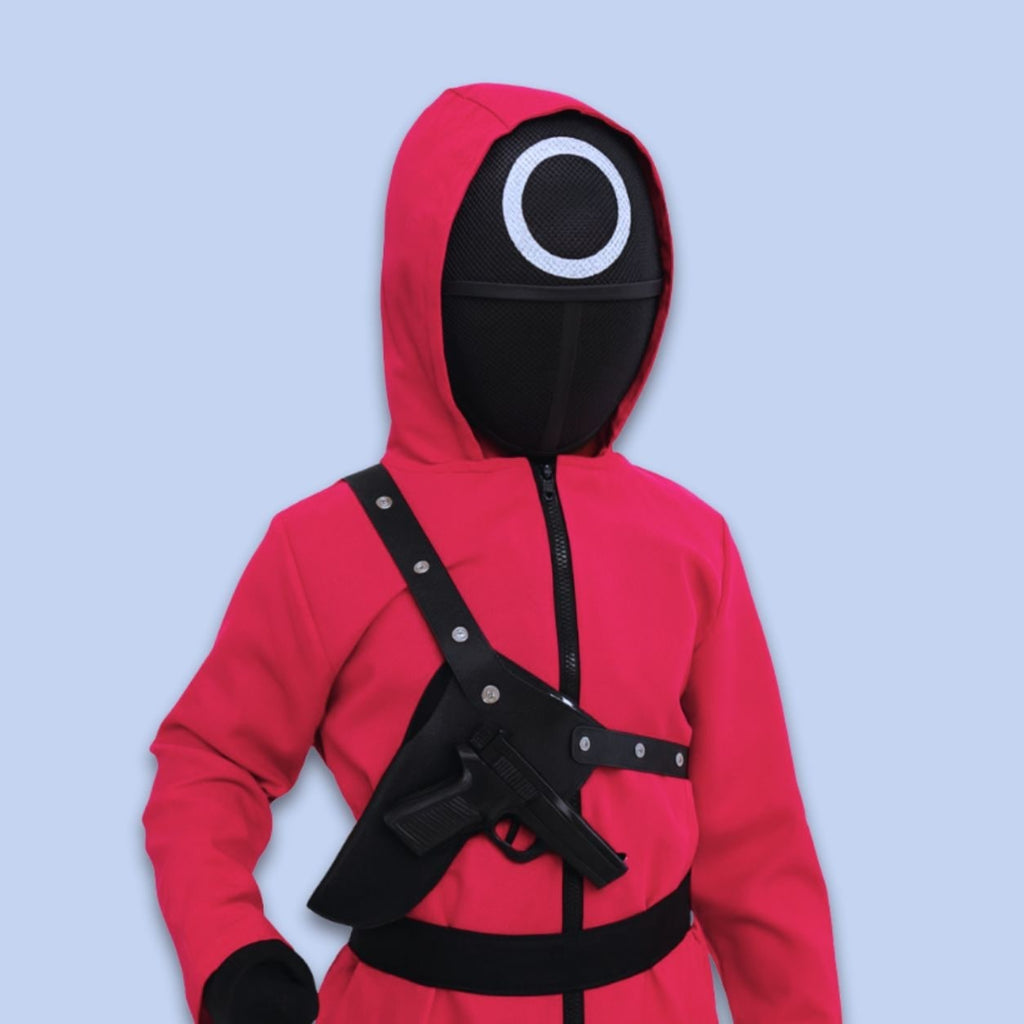 Kids' Halloween Red Hooded Jumpsuit Costume with Mask - Image 3