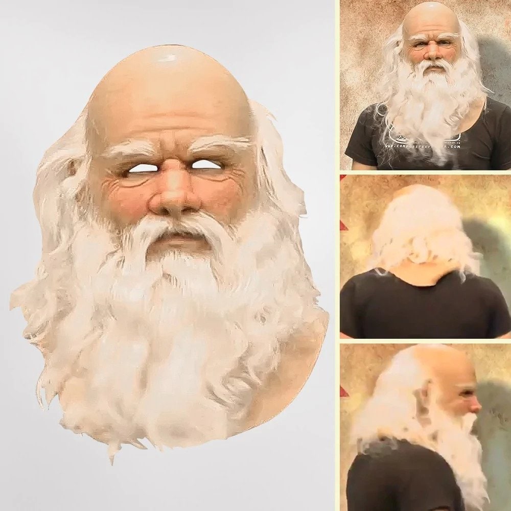 Kids' Halloween Santa Claus Mask with Realistic Beard and Wrinkled Face for Holiday Party Costume - Image 3