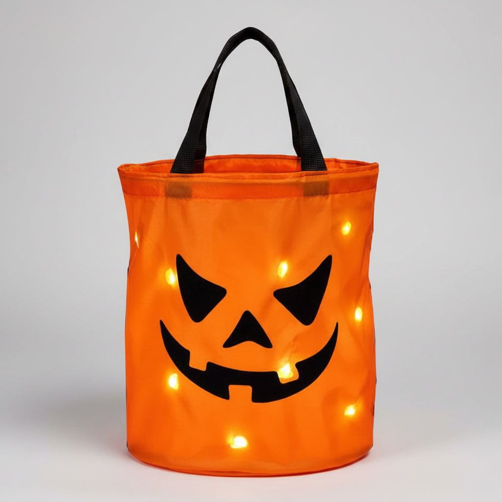 Kids' Halloween Trick or Treat Bag with LED Light Up Pumpkin Design for Candy Collection - Image 1