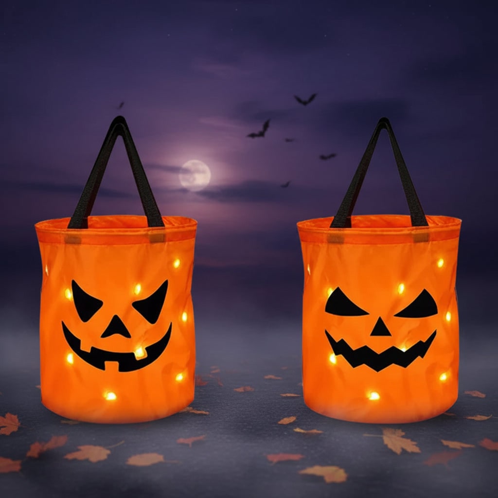 Kids' Halloween Trick or Treat Bag with LED Light Up Pumpkin Design for Candy Collection - Image 4