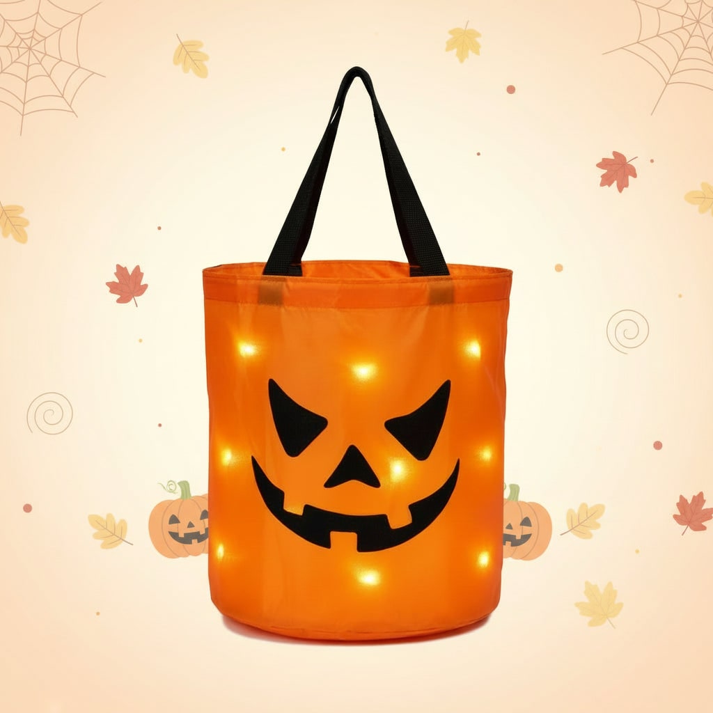 Kids' Halloween Trick or Treat Bag with LED Light Up Pumpkin Design for Candy Collection - Image 5