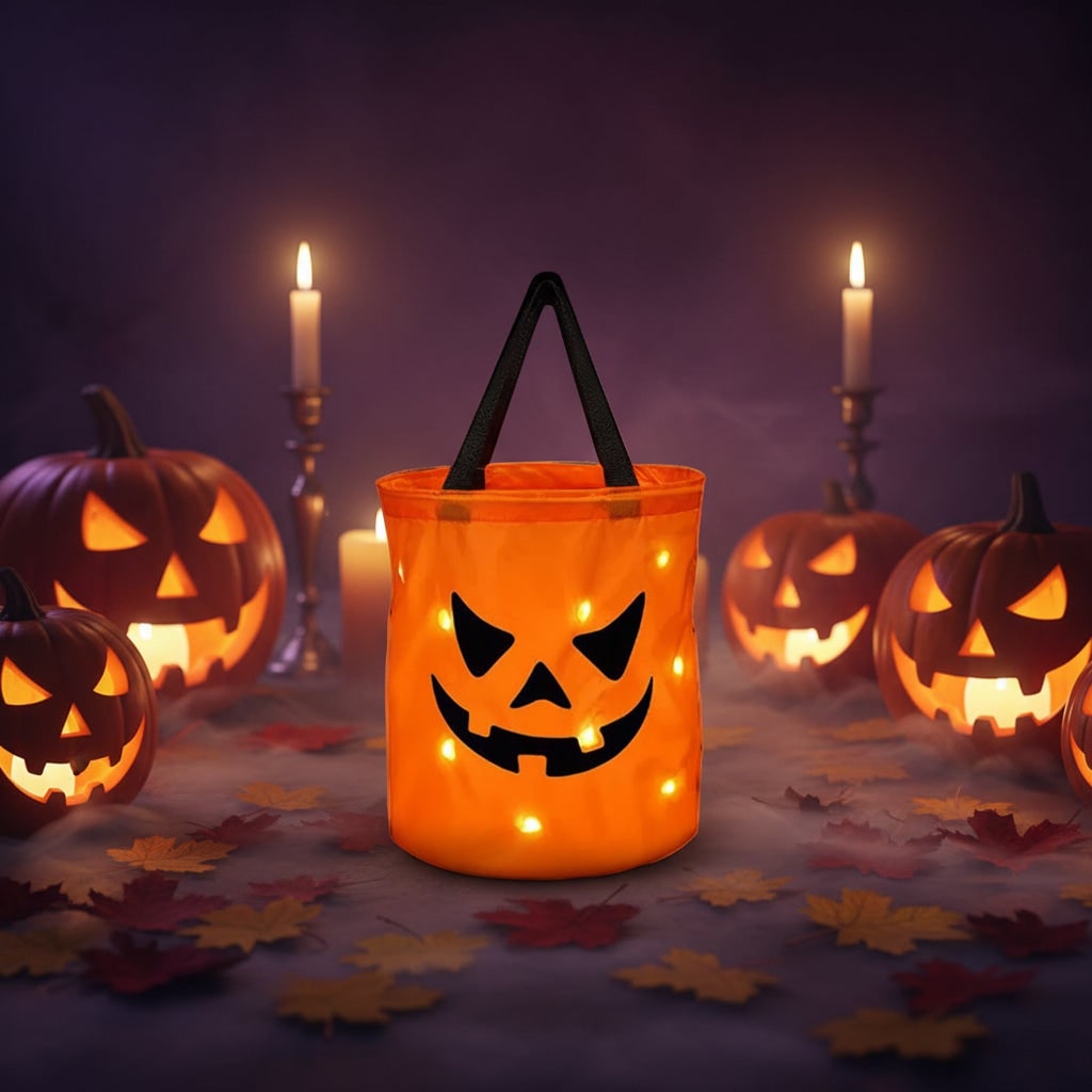 Kids' Halloween Trick or Treat Bag with LED Light Up Pumpkin Design for Candy Collection - Image 6