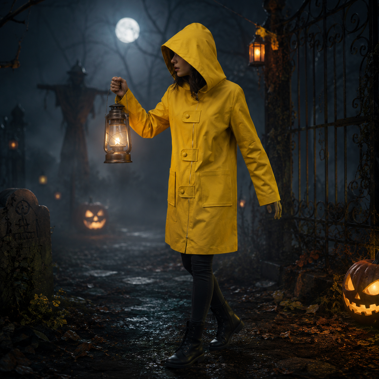 Kids' Halloween Yellow Rain Slicker Raincoat Jacket with Pointed Hood for Cosplay Party - Image 2