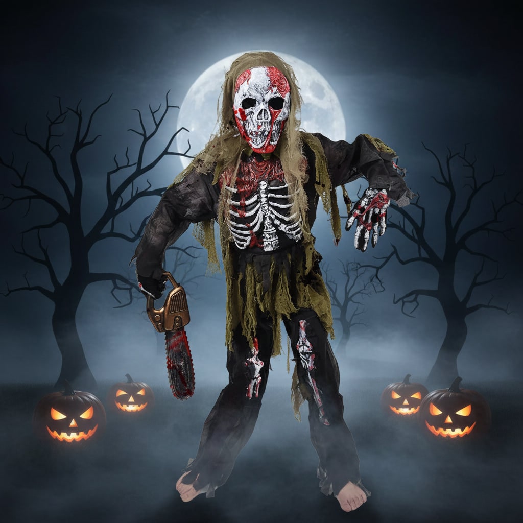 Kids' Halloween Zombie Skeleton Costume with Mask and Gloves for Trick or Treat Party - Image 1