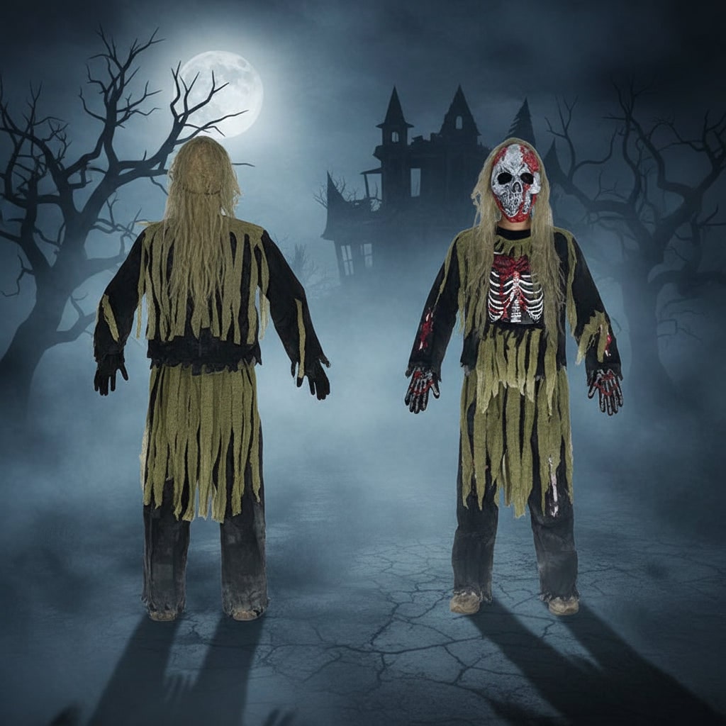 Kids' Halloween Zombie Skeleton Costume with Mask and Gloves for Trick or Treat Party - Image 3