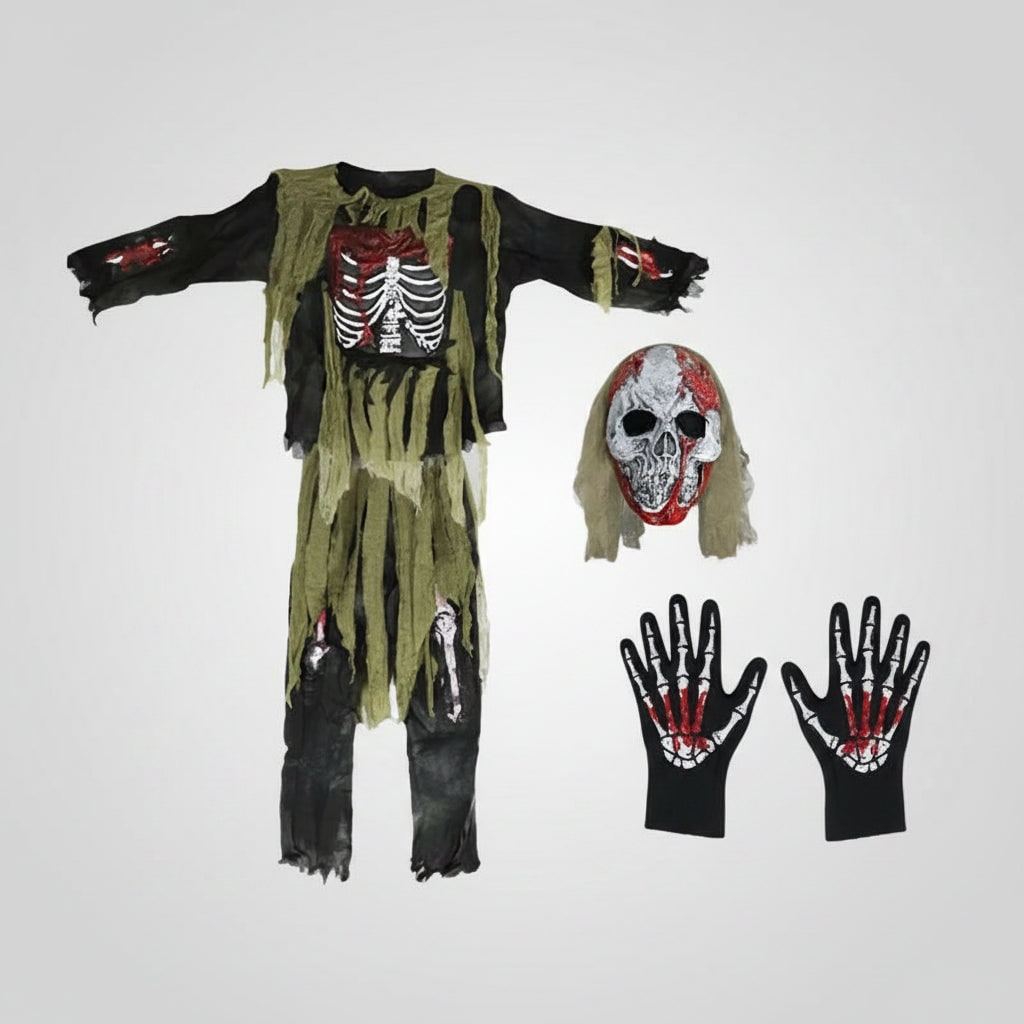 Kids' Halloween Zombie Skeleton Costume with Mask and Gloves for Trick or Treat Party - Image 4