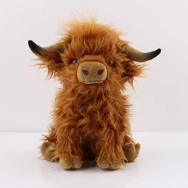 Kids' Highland Cow Stuffed Animal Plush Toy with Shaggy Fur and Embroidered Details - Image 1