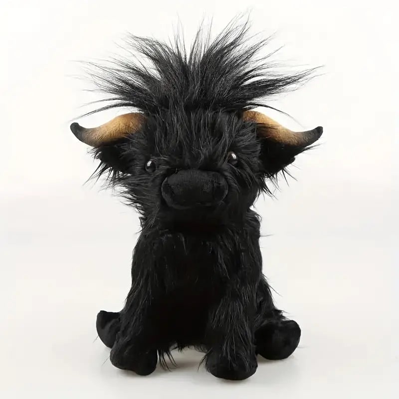 Kids' Highland Cow Stuffed Animal Plush Toy with Shaggy Fur and Embroidered Details - Image 4