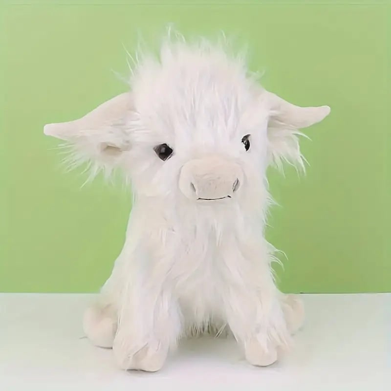 Kids' Highland Cow Stuffed Animal Plush Toy with Shaggy Fur and Embroidered Details - Image 8