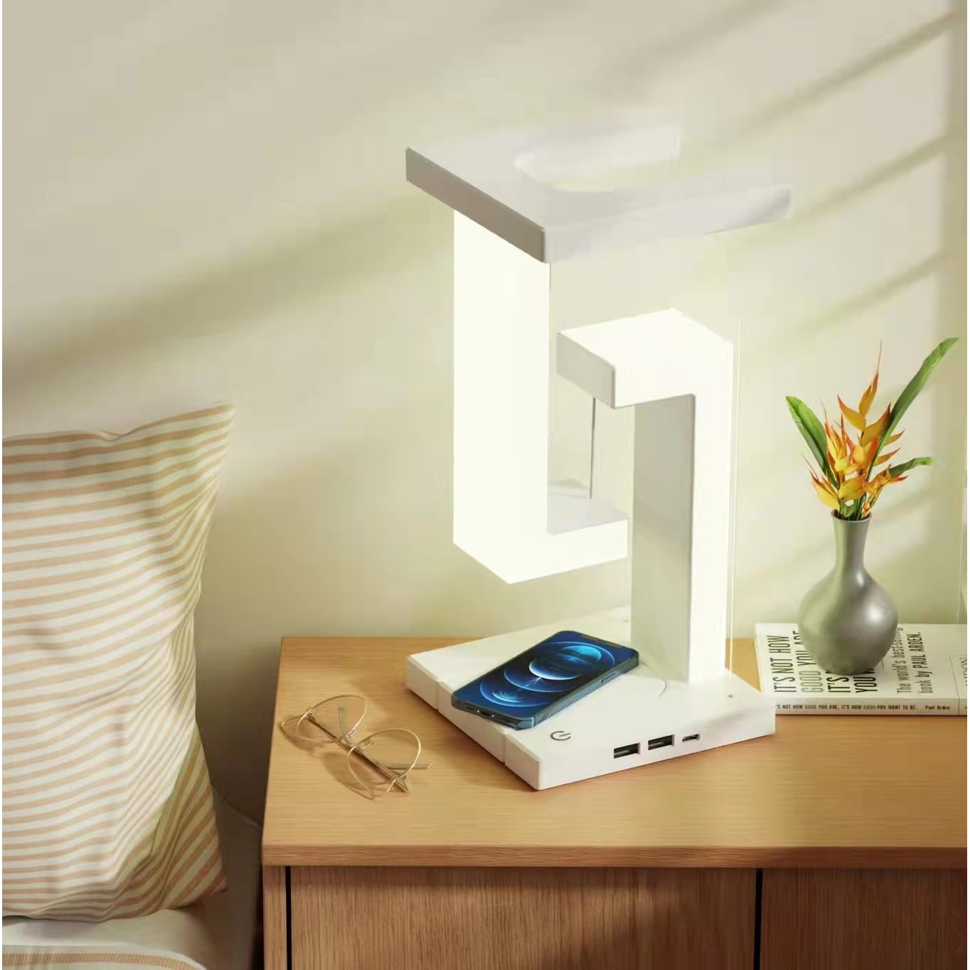 Kids' LED Table Lamp with USB Ports and Geometric Tensegrity Design for Desk and Bedside Clip - Image 1