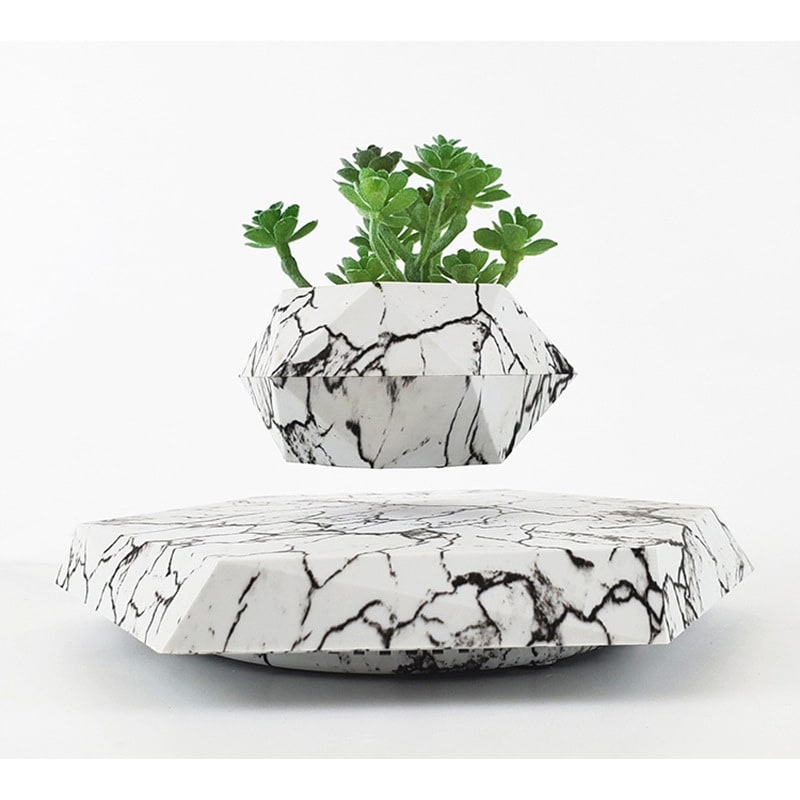 Kids' Levitating Plant Pot with Floating Magnetic Base and Marble Pattern Rotating Planter - Image 4