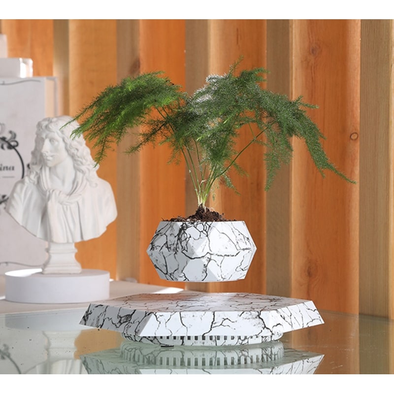 Kids' Levitating Plant Pot with Floating Magnetic Base and Marble Pattern Rotating Planter - Image 5