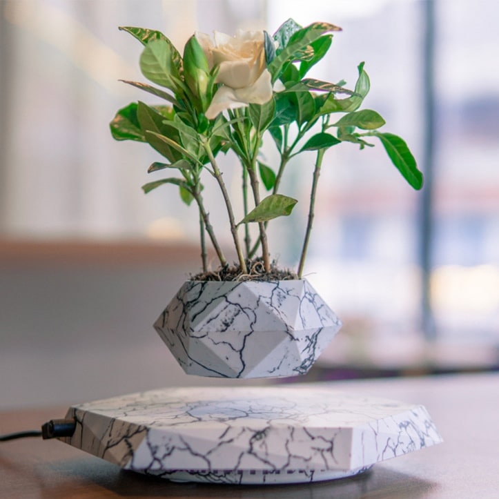 Kids' Levitating Plant Pot with Floating Magnetic Base and Marble Pattern Rotating Planter - Image 6