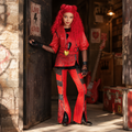 Kids' Little Red Riding Hood Halloween Cosplay Costume with Studded Gloves - Image 1