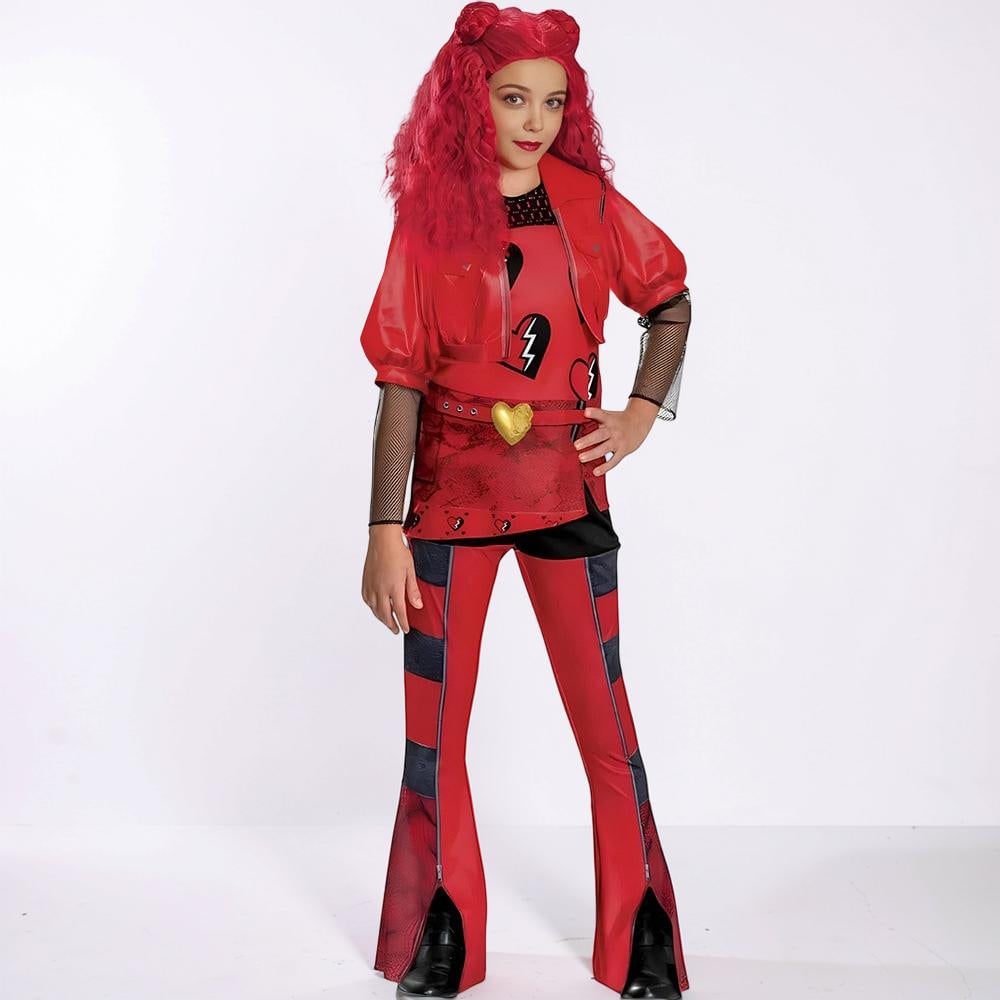 Kids' Little Red Riding Hood Halloween Cosplay Costume with Studded Gloves - Image 2