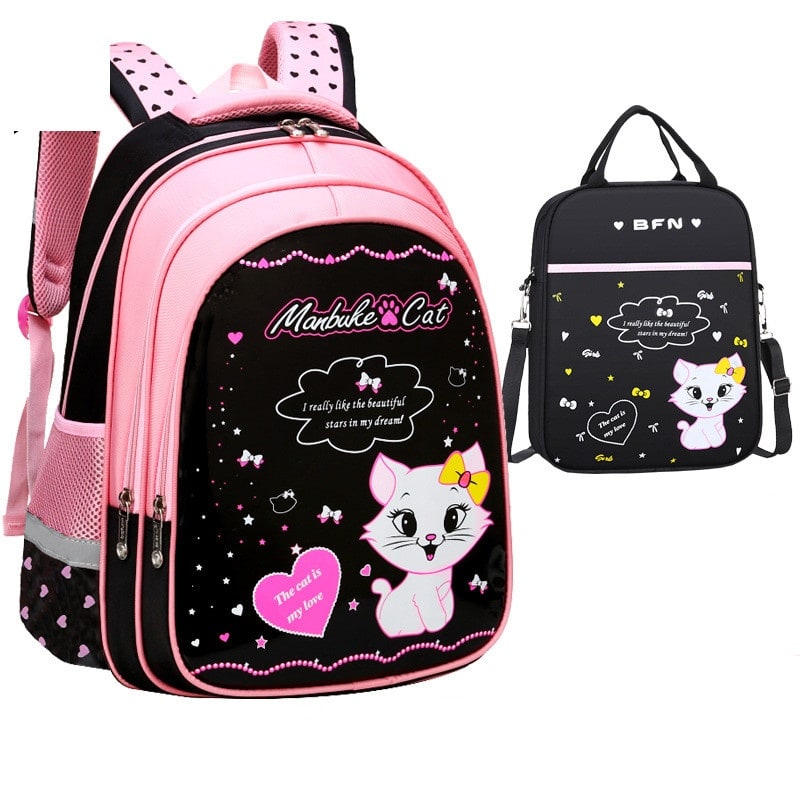 Kids' Lunch Box Backpack Set with Matching Pencil Case Cartoon Cat Print Waterproof and Bag Combo - Image 11