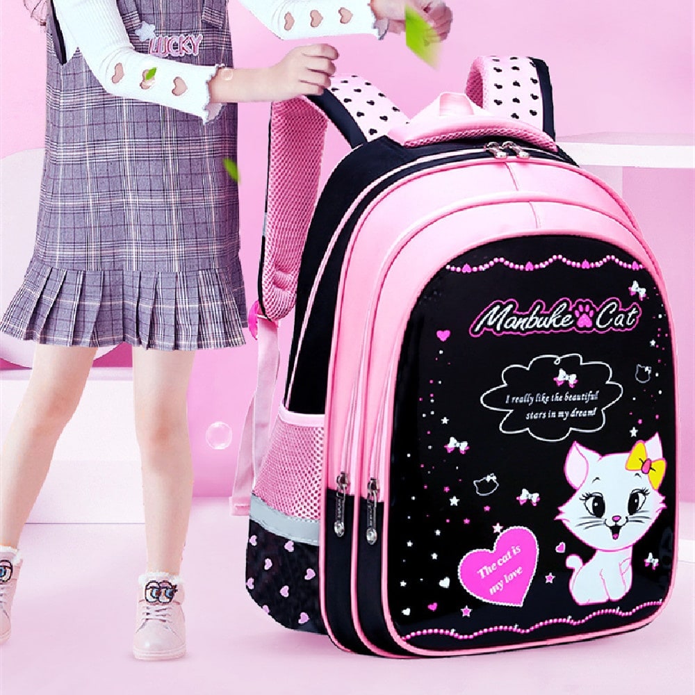Kids' Lunch Box Backpack Set with Matching Pencil Case Cartoon Cat Print Waterproof and Bag Combo - Image 13