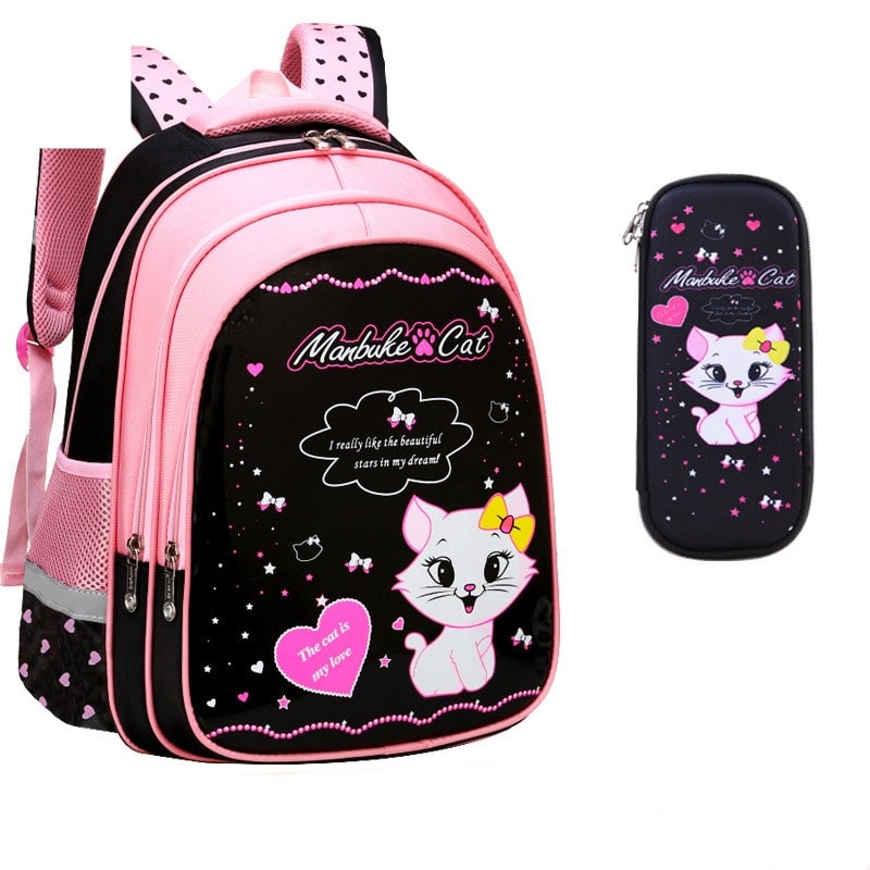 Kids' Lunch Box Backpack Set with Matching Pencil Case Cartoon Cat Print Waterproof and Bag Combo - Image 8