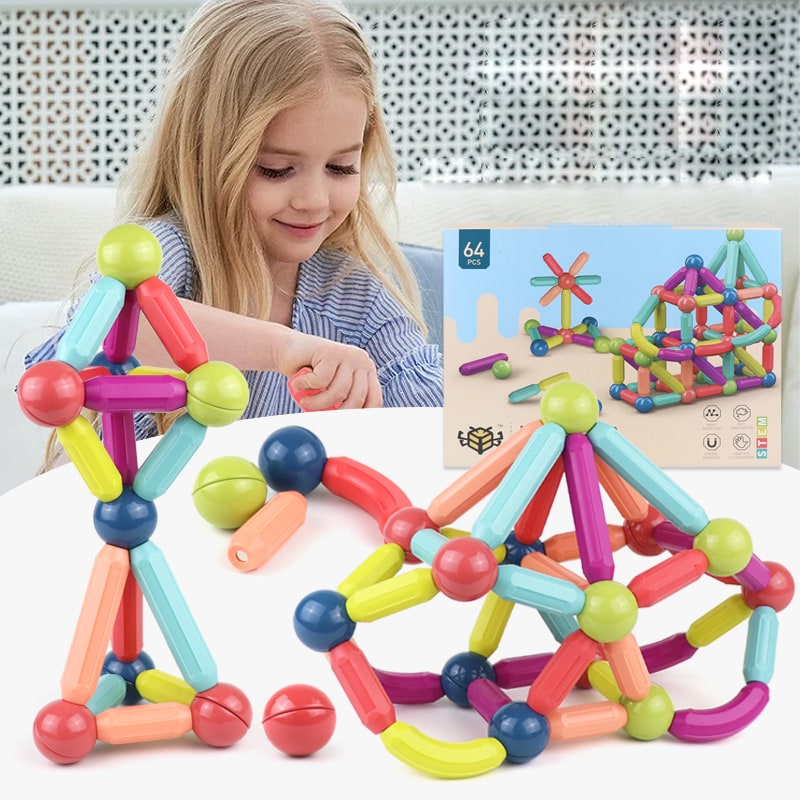 Kids' Magnetic Building Blocks and Sticks Toys with Metal Balls Jumbo Tiles - Image 1