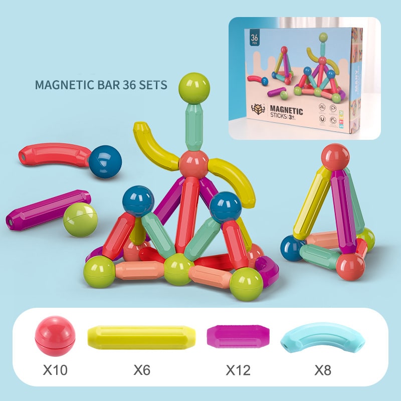 Kids' Magnetic Building Blocks and Sticks Toys with Metal Balls Jumbo Tiles - Image 2