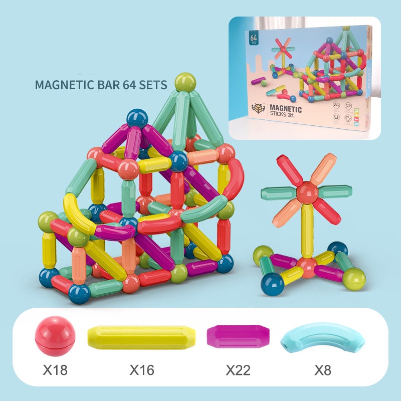 Kids' Magnetic Building Blocks and Sticks Toys with Metal Balls Jumbo Tiles - Image 5