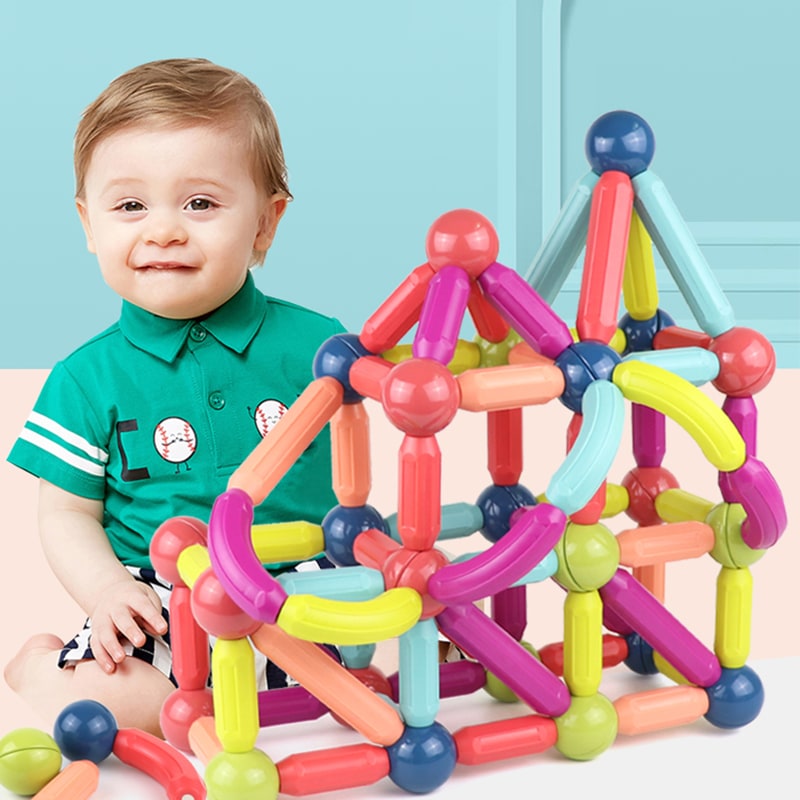 Kids' Magnetic Building Blocks and Sticks Toys with Metal Balls Jumbo Tiles - Image 7