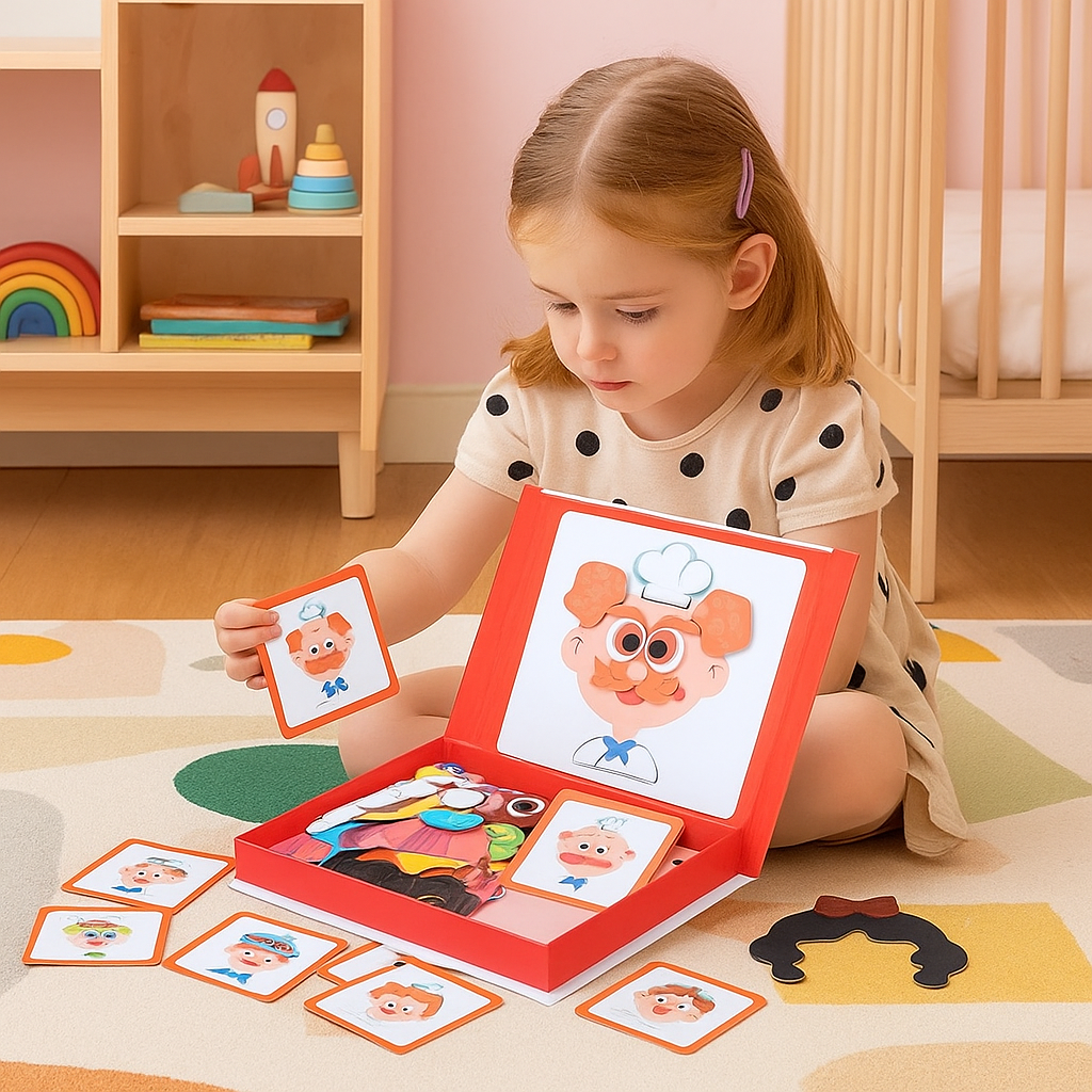 Kids' Magnetic Puzzle Book with Mix-And-Match Face Pieces - Image 1