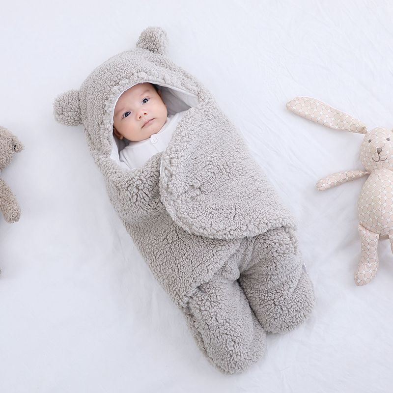 Kids' Newborn Swaddle Blanket with Legs Hooded Infant and Baby Sleeping Bag with Sherpa Fleece - Image 11