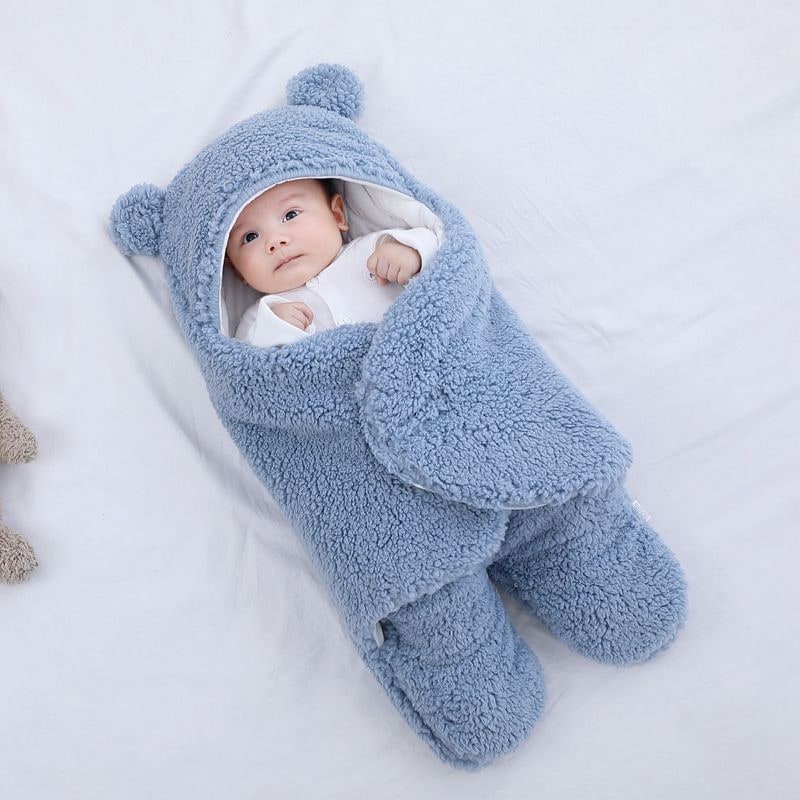 Kids' Newborn Swaddle Blanket with Legs Hooded Infant and Baby Sleeping Bag with Sherpa Fleece - Image 3