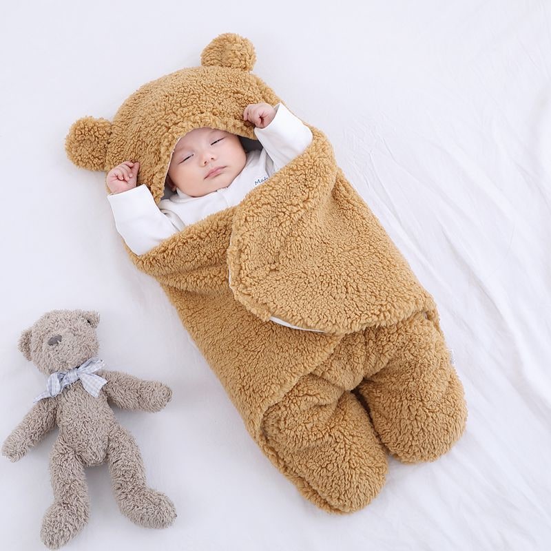Kids' Newborn Swaddle Blanket with Legs Hooded Infant and Baby Sleeping Bag with Sherpa Fleece - Image 7