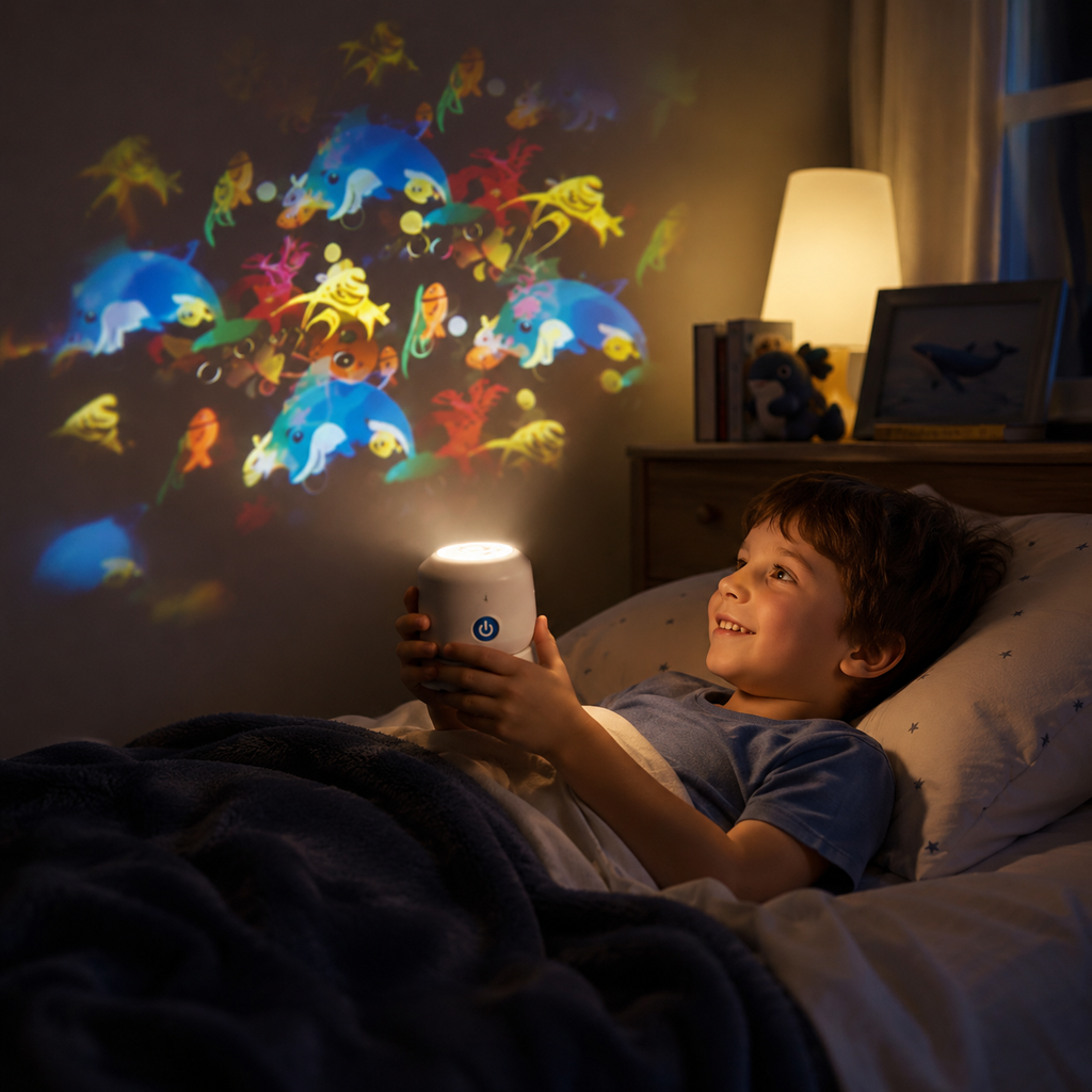 Kids Night Light Projector Rechargeable Wall Ocean Tabletop Lamp - Image 1