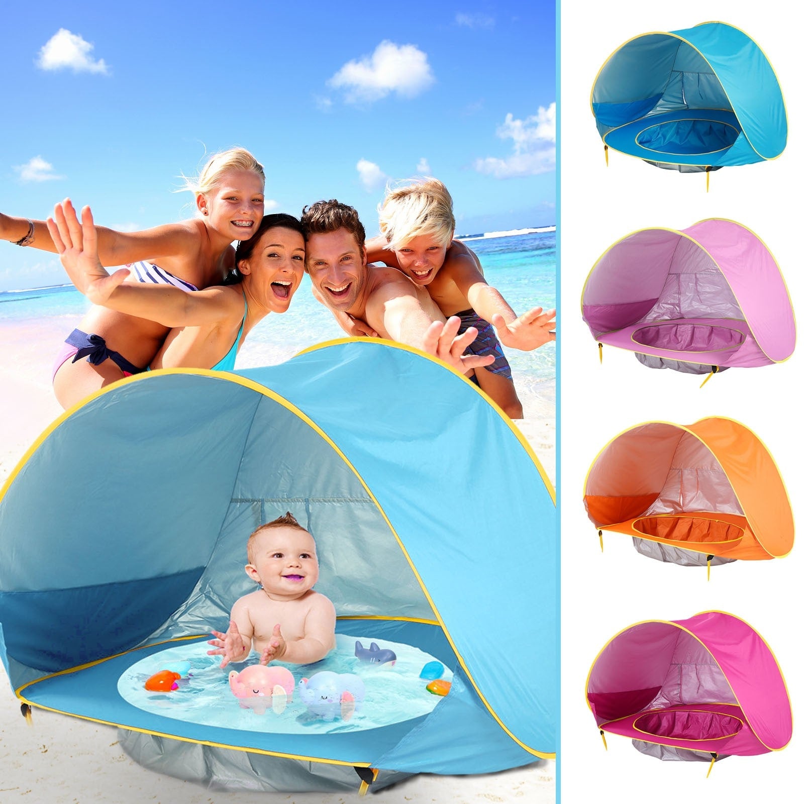 Kids' Pop Up Beach Tent Sun Shade with Built-In Wading Pool and Shelter for Babies Toddlers - Image 9