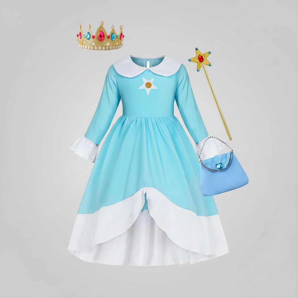 Kids' Princess Costume Dress with Crown and Magic Wand - Image 2